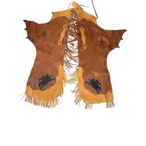 Vintage Western Leather Cowboy Chaps With Fringe